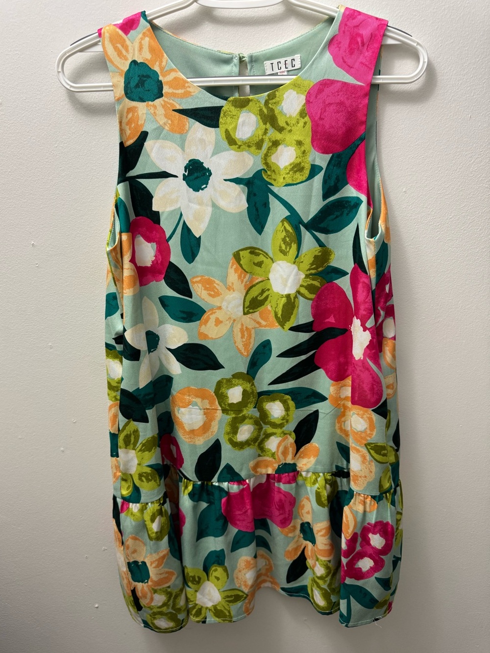 TCEC Mint Floral Mini Dress with Pink & Yellow Blooms